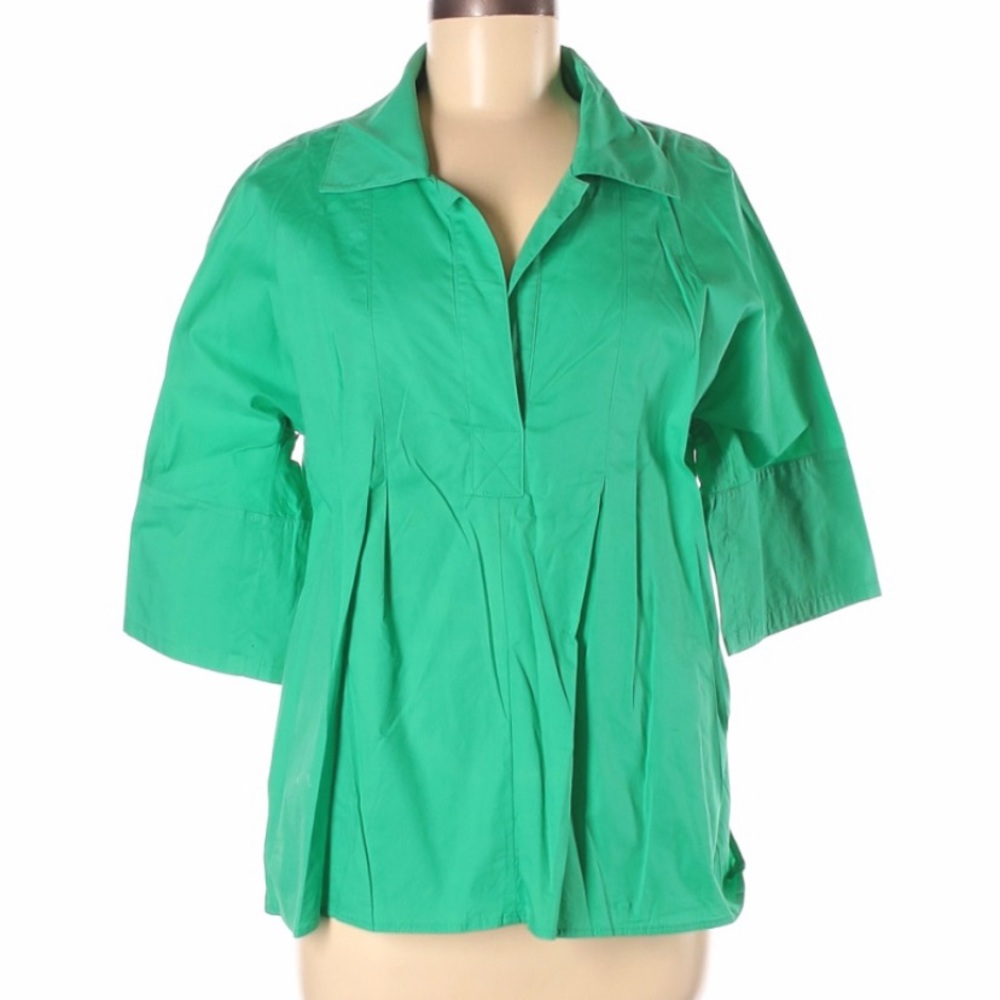 Finley Green Split-Neck Pleated Blouse